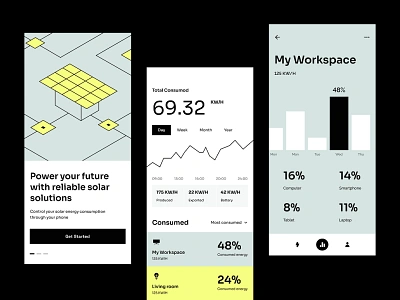 Solar energy - Mobile app 2d app app design application design energy finance illustration mob solar energy technology ui ux