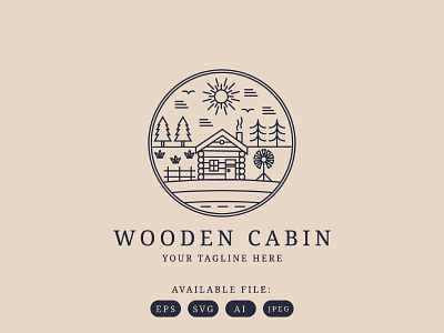 Wooden Cabin Logo aesthetic branding business cabin design graphic design illustration logo monoline vector wooden
