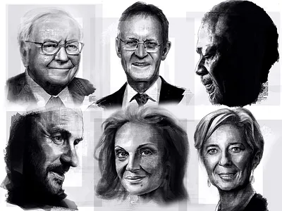 Grown-up drawings illustration pencil portraits sketch texture thumbnails