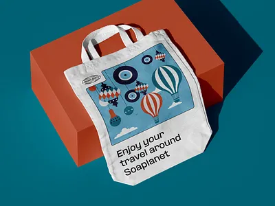 Soap Brand Tote Bag Design balloons brand identity branded items branding business illustration design design studio digital art digital illustration graphic design identity design illustration illustrator logo marketing marketing design packaging packaging design tote bag travel