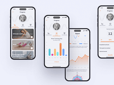 Pilates Workout App Statistic application bosy classes design light mobile modern online pilates sport straching ui uiux workout yoga