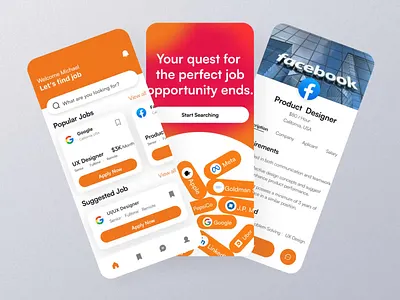 Job Search Board animation app application find job hr job jobs minimalistic mobile motion orange recruitment search ui ui design user experience user interface ux ux design