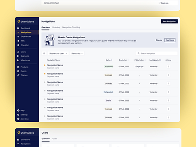 Customer Success Dashboard, Navigation Screen crm customer customer management dashboard design desktop interface minimal navigation status success support tracker ui user interface web website