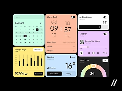 Smart Home Widgets anomation app calendar design home management moyion online smart technology timer ui ux weather web web design widgets