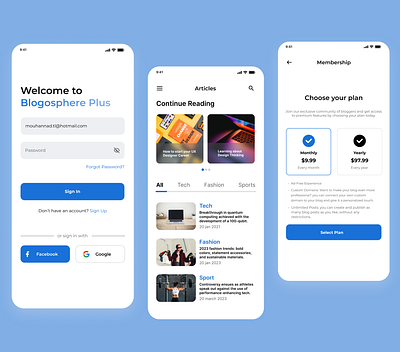 Blogsphere Plus app article blog design fashion figma plans sports tech ui ux