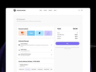 Payment screen of a website for a pizzeria clean delivery food payment payment screen ui ux web web design website