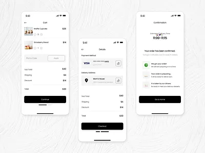 Dessert Hub Checkout Page animation black clean daily dailyuichallenge design food illustration lottie minimal mobile mobile design motion online order shop shopping ui user interface ux