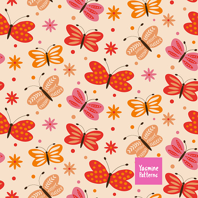 Simple Butterflies and Flowers Pattern butterflies butterfly design fabric designer floral pattern graphic design illustration seamless pattern surface designer textile designer vector