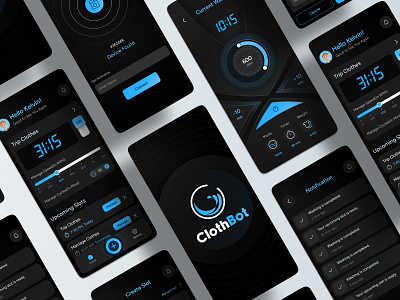 Clothbot appdesign automation branding card casestudy dark graphic design iconography laundry mobileapp modern timer typography ui userinterface ux vector washing