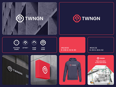 TWNGN - Logo Design Concept abstract architect brand identity branding clean concept construct construction creative design designer portfolio designs home house logo logo designer modern polygon simple unique