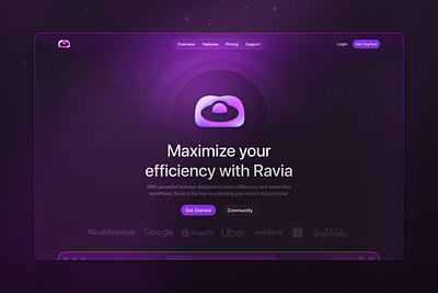 Ravia: Landing Page branding hero landing hero lights modern modern website pure purple purple website ui web ui website