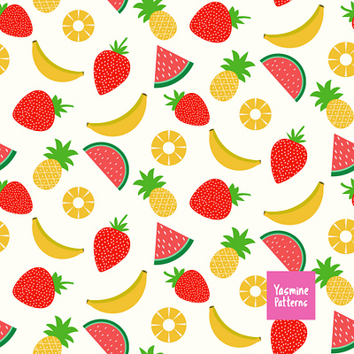 Summer Fruits Pattern design fruit fruits fruits illustration graphic design illustration pineapple seamless pattern strawberry summer surface designer textile designer vector watermleon