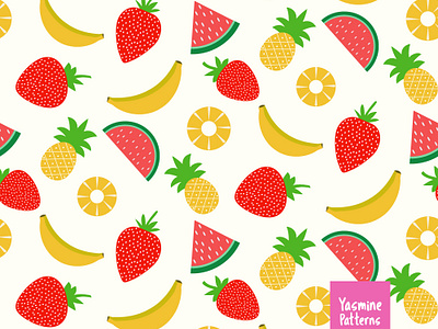 Summer Fruits Pattern design fruit fruits fruits illustration graphic design illustration pineapple seamless pattern strawberry summer surface designer textile designer vector watermleon