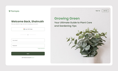 Daily UI 01 Sign Up branding dailyui dailyuichallenge dashboard design login plant plantopia sign up ui white