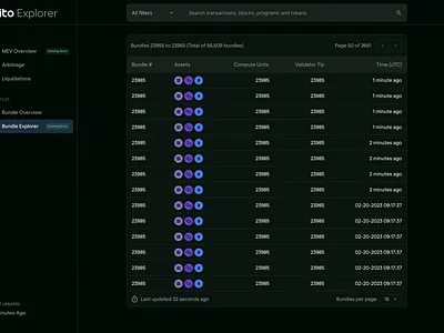 Jito Explorer Search app design app ui blockchain crypto dark theme dashboard defi design input table ui wagmi web design web3
