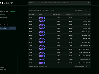 Jito Explorer Search app design app ui blockchain crypto dark theme dashboard defi design input table ui wagmi web design web3