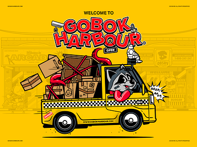 Gobok Harbour Webstore branding character design ecomm emblem graphic design illustration logo malaysia raccoon van vector