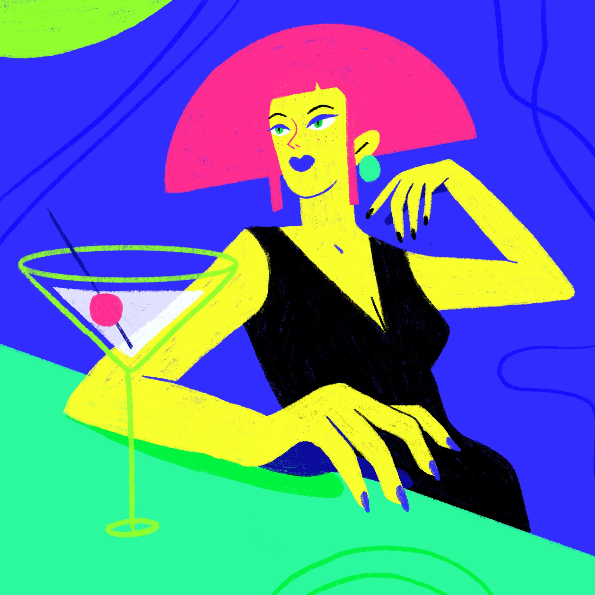 Nightlife on the rocks character illustration neon procreate