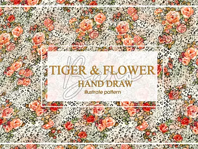 flowers seamless pattern with tiger pattern. painting