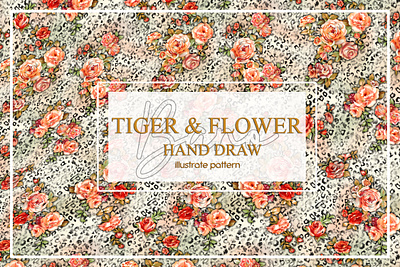 flowers seamless pattern with tiger pattern. painting