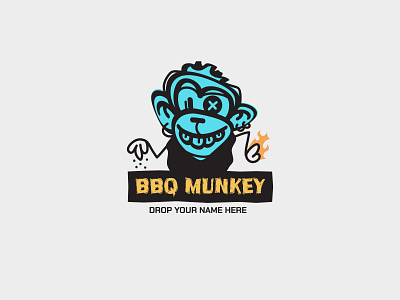 Monkey Logo animal bbq bbqlogo branding business cartoon design fire friendly fun graphic design grill illustration lineart logo logoforsale mokey monkeylogo vector