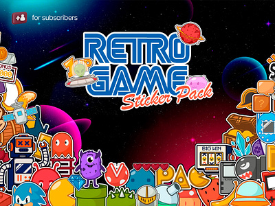 Retro Game Sticker Pack ai aliens canva cartoon design download eps game gaming monsters pixelbuddha png retro robots sticker pack stickers svg ufo video game