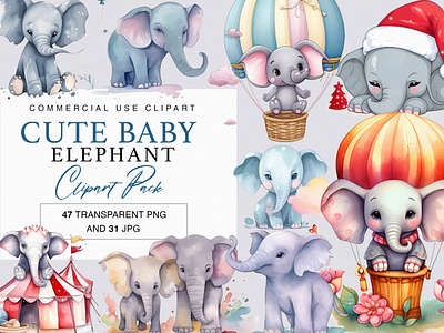 Cute Baby Elephant Clipart Pack appu elephant cute elephant clipart digital download elephant clipart elephant svg graphic design instant download watercolor clipart