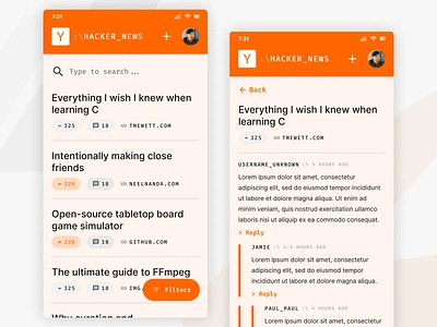 Mobile News Site Redesign (Hacker News) blog hacker news mobile mobile ui