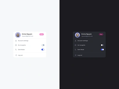 User dropdown app badge chips color dark mode design dropdown item light menu minimal product design profile sergushkin switch ui user ux web website