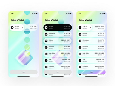 Crypto wallet mobile app UI/UX design, Light , Select a Wallet app crypto wallet app design finance app graphic design illustration mobile select a wallet ui ux wallet app