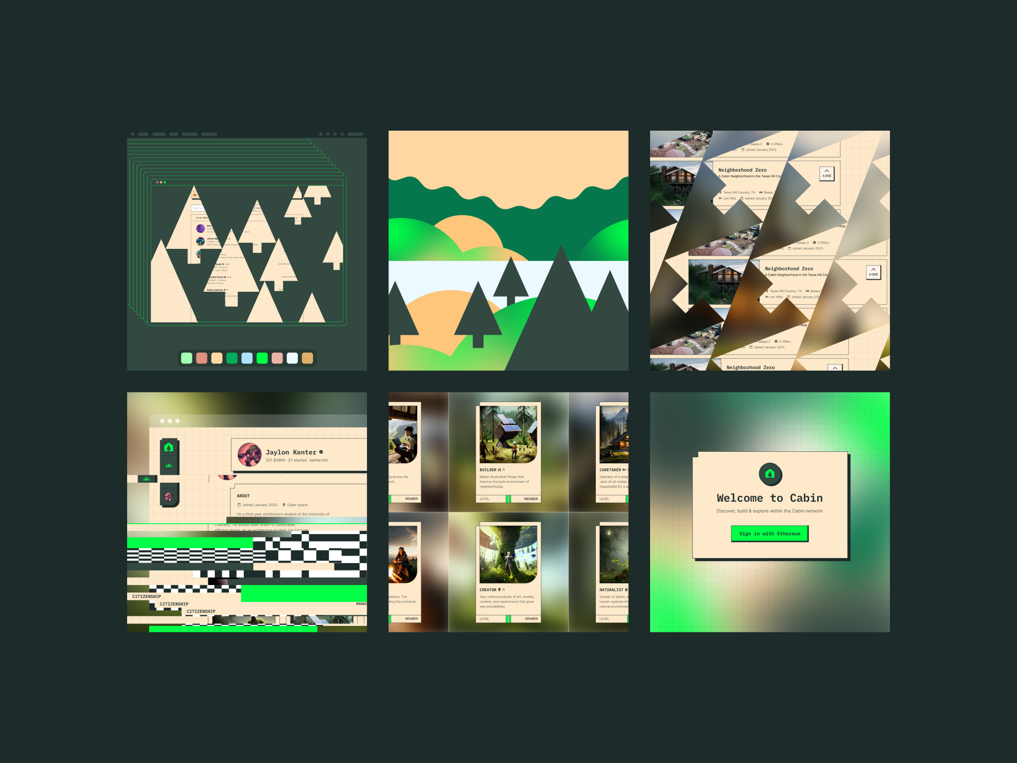 Creator Cabins blockchain branding cabin coliving gradients rpg web3