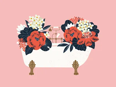 Bathtub with flowers bath bathtub floral flowers illustration relaxing textured vector xara