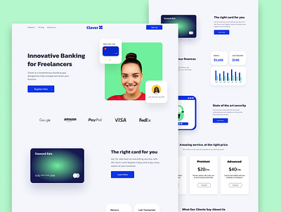 Clover Banking App app banking design figma finance freelance graphic design illustration landing page logo minimal ui ux web web design web development webflow website