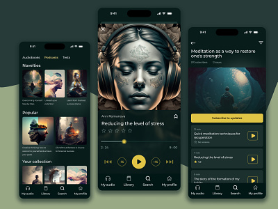Mobile app for meditation app audio design graphic design illustration meditations mobile app podkasts ui ux дизай