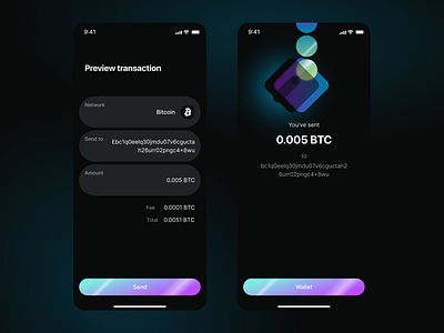 Crypto wallet mobile app UI/UX design, Preview, Successfully app crypto crypto app crypto wallet app design finance app glass icon glassmorphism glassmorphism icons gradient graphic design holographic illustration mobile preview transaction send crypto sent successfully ui ux wallet app