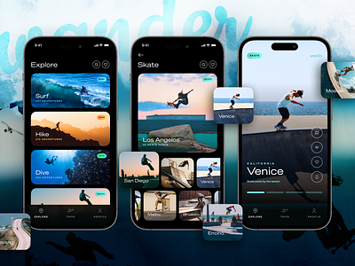 Wander app adventure hiking skateboard skateboarding surfing travel vacation web