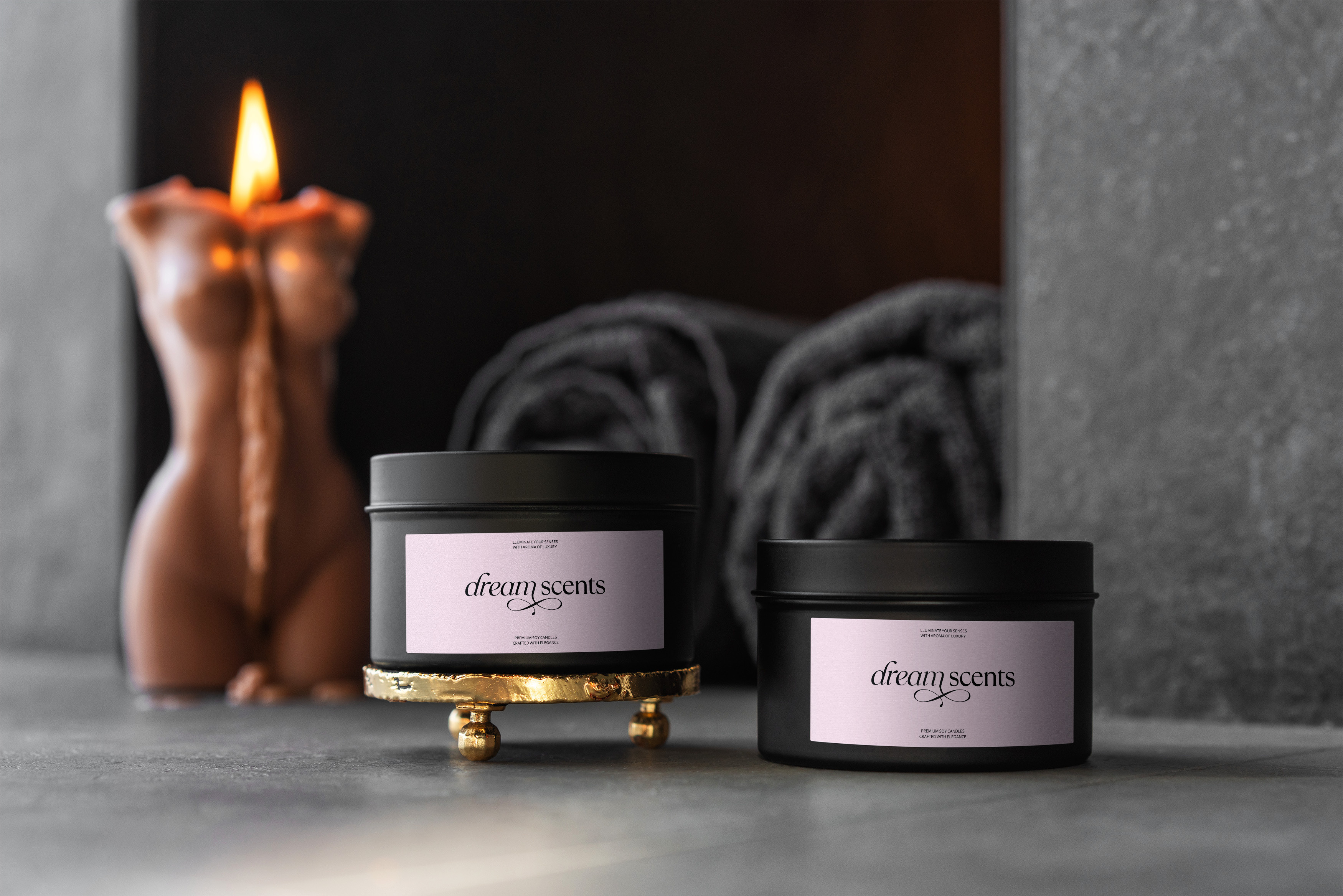 Dream Scents - Luxury Candles Branding brand identity branding candles design feminine graphic design logo logodesign luxury luxurybranding mockup packaging packaging design visual identity