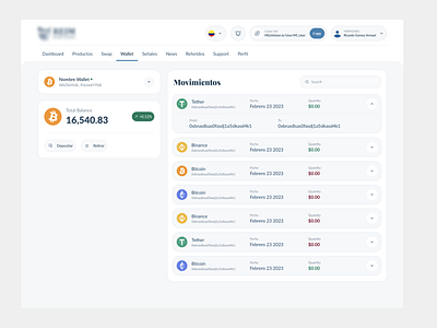 Wallet Dashboard btc comissions crypto design movimientos ui wallet walletdesign