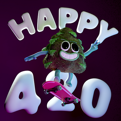 Weed Bud 3d 3d renderin 3dmodelling character design design graphic design illustration motion graphics quirky skaterboy vibes weedbud