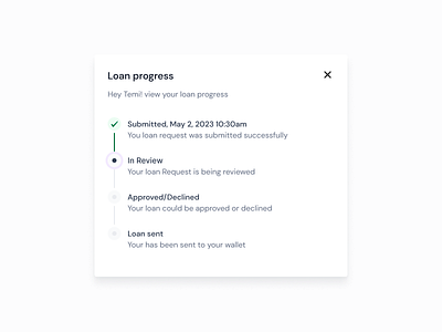Shecluded - Loan progress modal dashboard modal design fintech fintech app loanprogress modal uiux design web