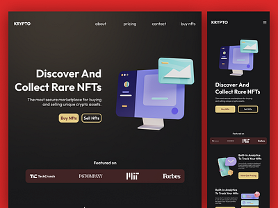 "KRYPTO" Website on Desktop and Mobile. branding design graphic design illustration typography ui ux