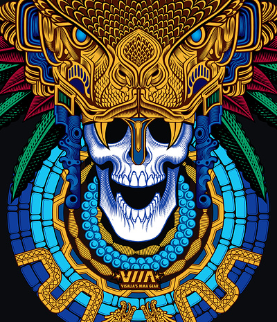 "Serpent Warrior" rash guard illustrationi apparel aztec aztec warrior bjj illustration illustrations mexican mexican warrior mma poster rash guard serpent serpent warrior silkscreen skeleton skull sportswear vector vector art warrior