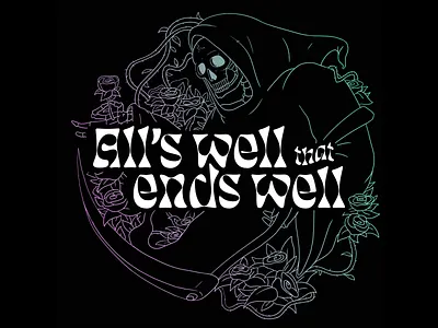 All's well that ends well 2d character death design drawing grim reaper illustration illustrator rose skeleton skull thorns vector