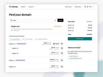 Domain Search Redesign (GoDaddy) app design domain registrar domains godaddy product product design redesign