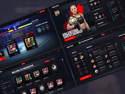 Collectable NFT Game - UFC arena collectable fighting gaming grid layout luck management nft roster ufc ui ux video games