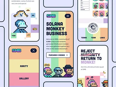 SMB Mobile Home blockchain branding design illustration logo mobile monkedao nft responsive smb solana ui unfold web website