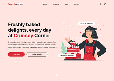 Crumbly Corner bakery website design food graphic design header hero home page illustration landing page ui ux web design website