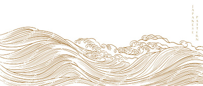 Japanese background with hand drawn line wave element vector abstract background banner design hand drawn illustration japanese line logo marine ocean oriental pattern retro sea ui vector vintage wave