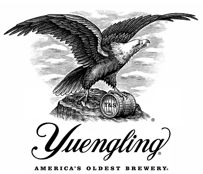 Yuengling Brewery Logomark Illustrated by animals artist artwork brandmark design drawing eagle engraving etching illustration ink line art linocut logo logos pen and ink scratchboard steven noble woodcut