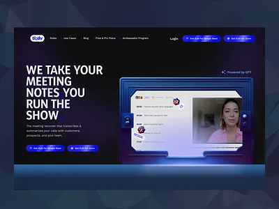 AI Meeting recorder website- TL;DV ai app appdesign blue design futuristic herosection landingpage logo redesign tldv ui uidesign user interface ux uxdesign videorecording webdesign website